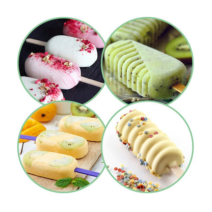 4 Cavities Ice Cream Silicone Mold DIY Tools Reusable With Wooden Sticks