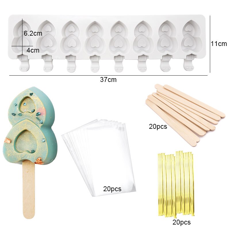 Homemade 8 Hole Silicone Ice Cream Mold Ice with Popsicle Stick