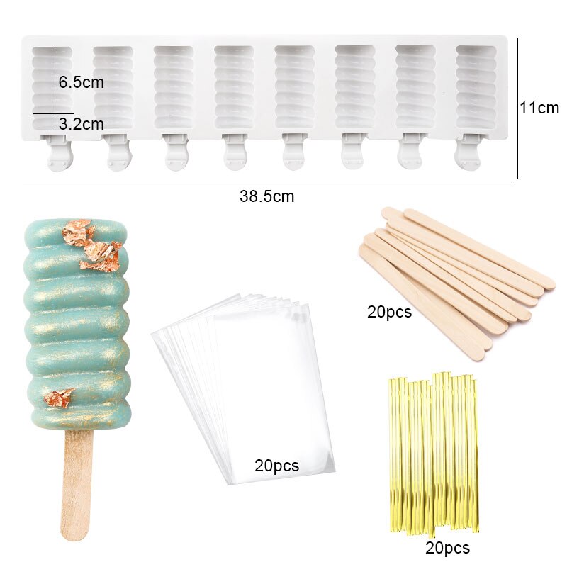 Homemade 8 Hole Silicone Ice Cream Mold Ice with Popsicle Stick