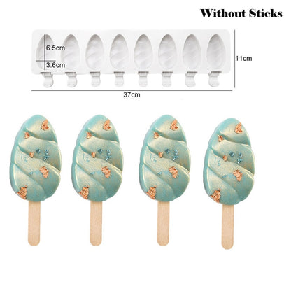 Homemade 8 Hole Silicone Ice Cream Mold Ice with Popsicle Stick