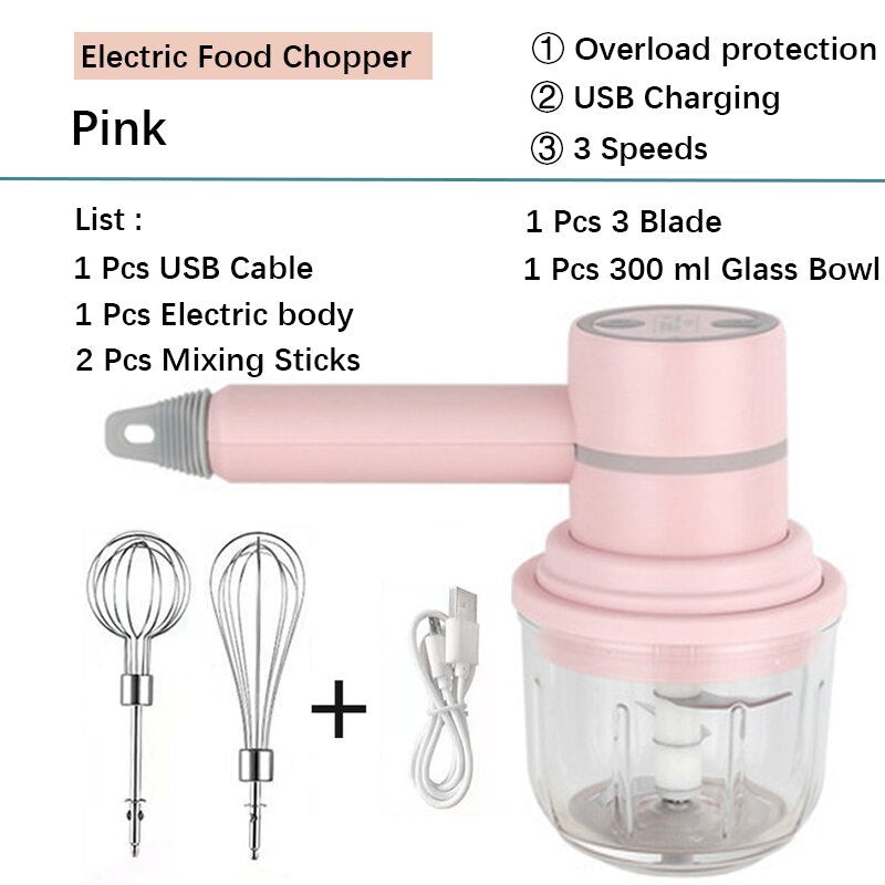 Electric Egg Whisk Garlic Chopper Masher Wireless Strong Power