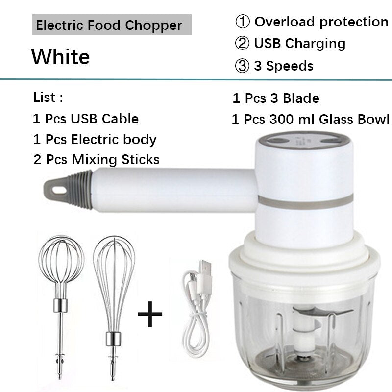 Electric Egg Whisk Garlic Chopper Masher Wireless Strong Power