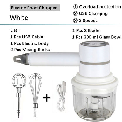 Electric Egg Whisk Garlic Chopper Masher Wireless Strong Power