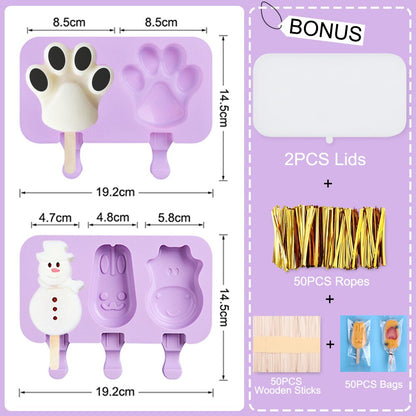 Cartoon Kids Ice Cream Mold With Lids Silicone DIY Making Mold