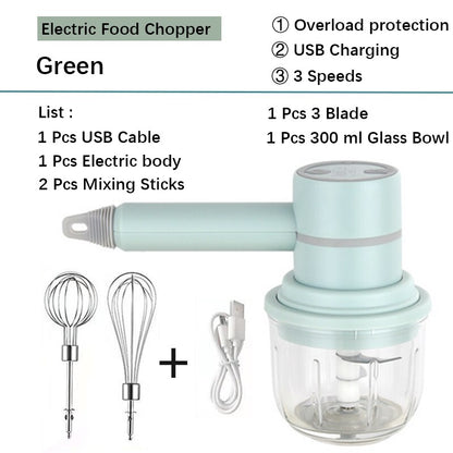 Electric Egg Whisk Garlic Chopper Masher Wireless Strong Power