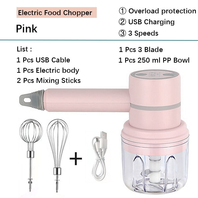 Electric Egg Whisk Garlic Chopper Masher Wireless Strong Power