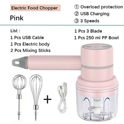 Electric Egg Whisk Garlic Chopper Masher Wireless Strong Power