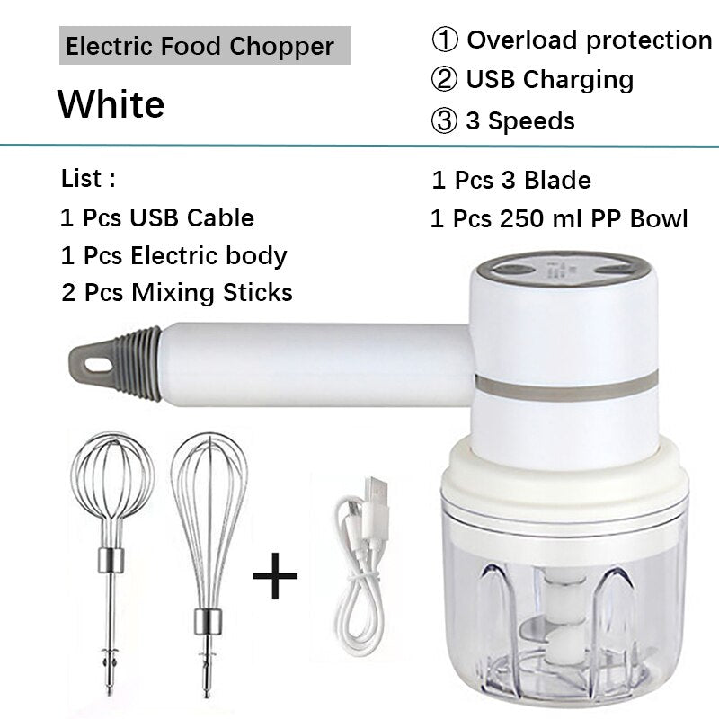 Electric Egg Whisk Garlic Chopper Masher Wireless Strong Power