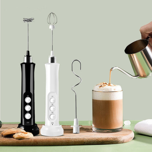 Electric Foamer Mixer Whisk Beater Stirrer 3-Speeds Coffee Milk USB Rechargeable Handheld