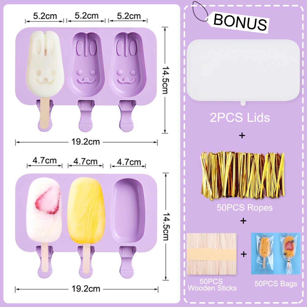 Cartoon Kids Ice Cream Mold With Lids Silicone DIY Making Mold