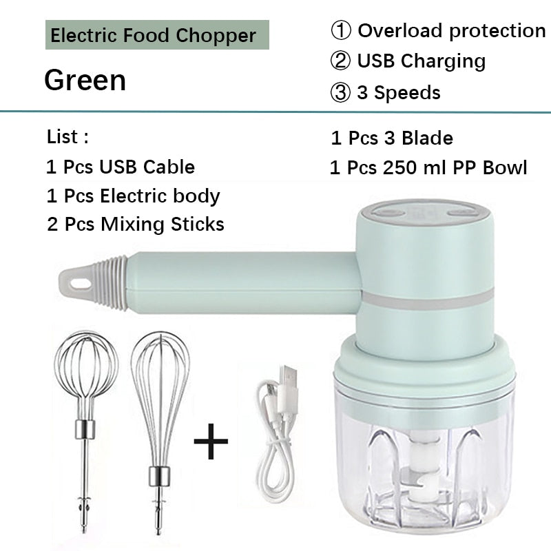 Electric Egg Whisk Garlic Chopper Masher Wireless Strong Power