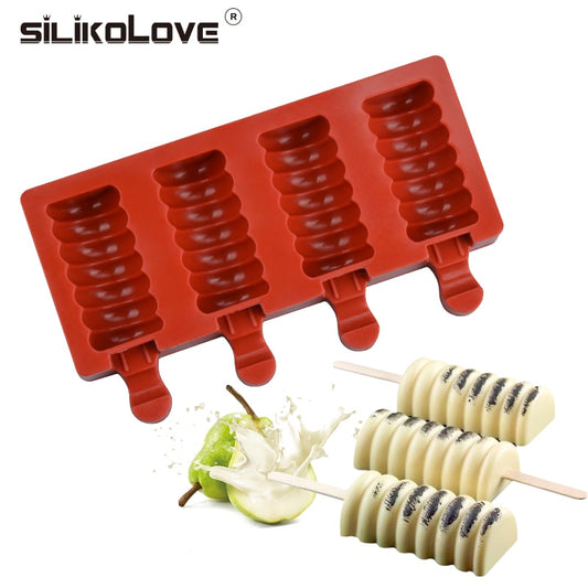 SILIKOLOVE Silicone Popsicle Mold Striped Ice Cream Bar Makers DIY Kithchen Homemade Ice lolly Moulds With Popsicle Sticks