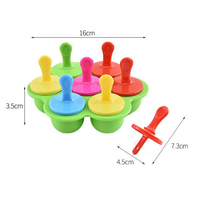 Hot 7 Cavity Silicone Mini Ice Pops Mold Ice Cream Ball Maker Popsicles Molds Baby Diy Food Supplement Tool moldes de silicona