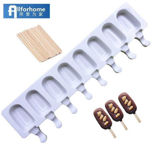 Allforhome 8/4/1 Hole Silicone Ice Cream Mold Ice Pop Cube Popsicle Barrel Mold Dessert DIY Mould Maker Tool with Popsicle Stick