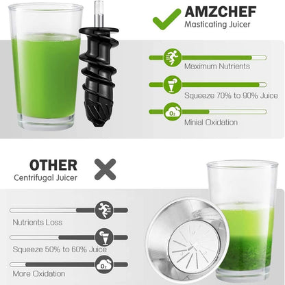 Masticating Juicer BPA-free Quiet Motor Juicer Wheatgrass Juicer Pulp Ejection